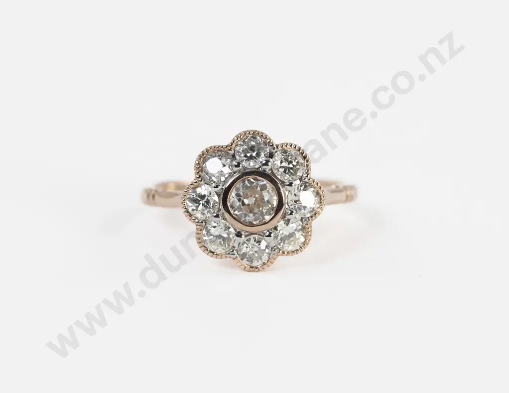 14ct Rose Gold Nine Stone Diamond Floret Cluster Ring Image 1++