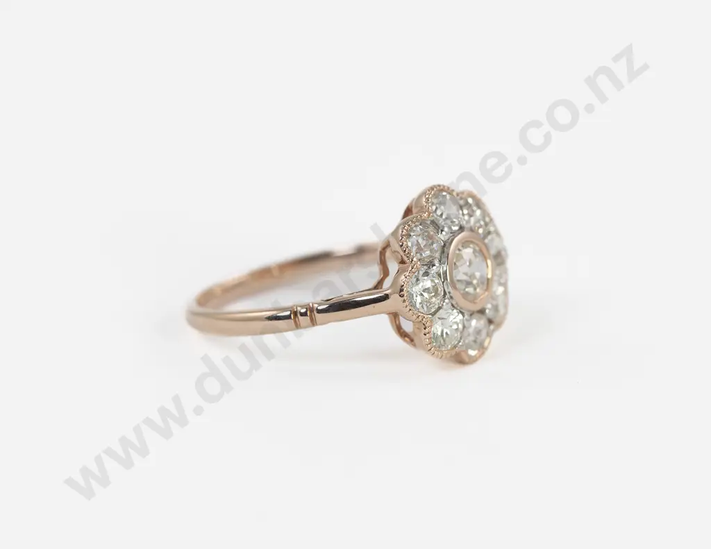 14ct Rose Gold Nine Stone Diamond Floret Cluster Ring Image 1++