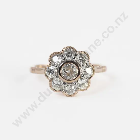 14ct Rose Gold Nine Stone Diamond Floret Cluster Ring