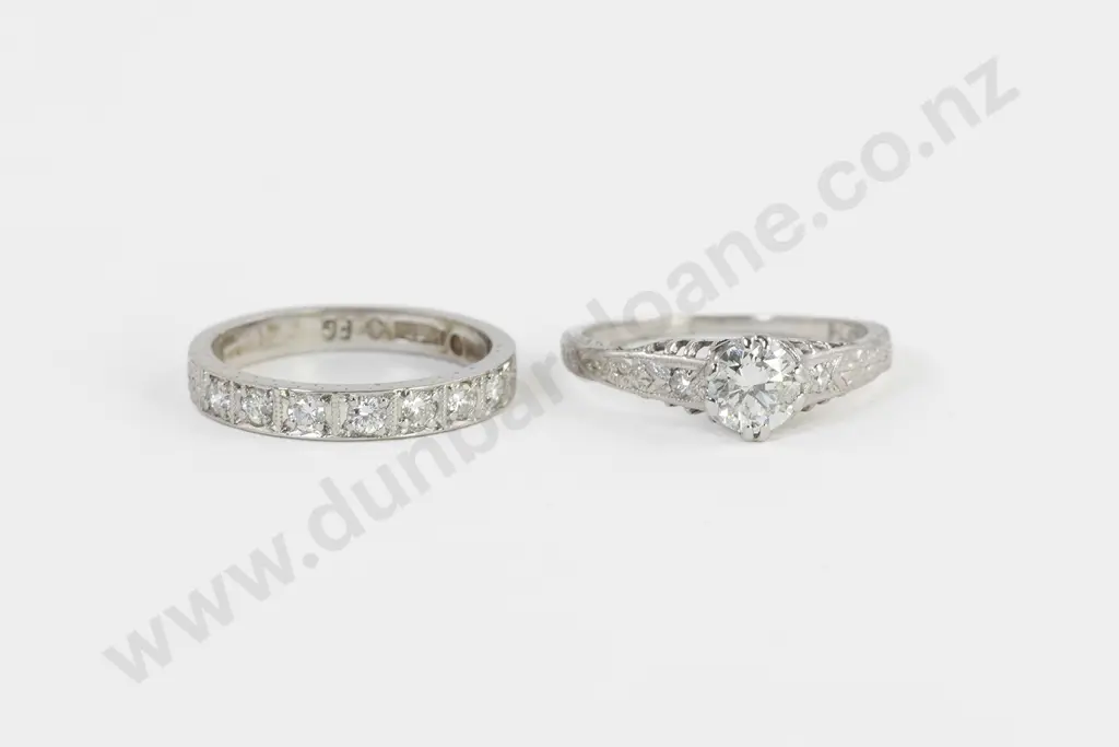 All Platinum Solitaire Diamond Ring and Wedding Band Image 1++