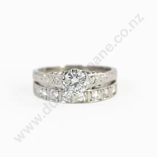 All Platinum Solitaire Diamond Ring and Wedding Band