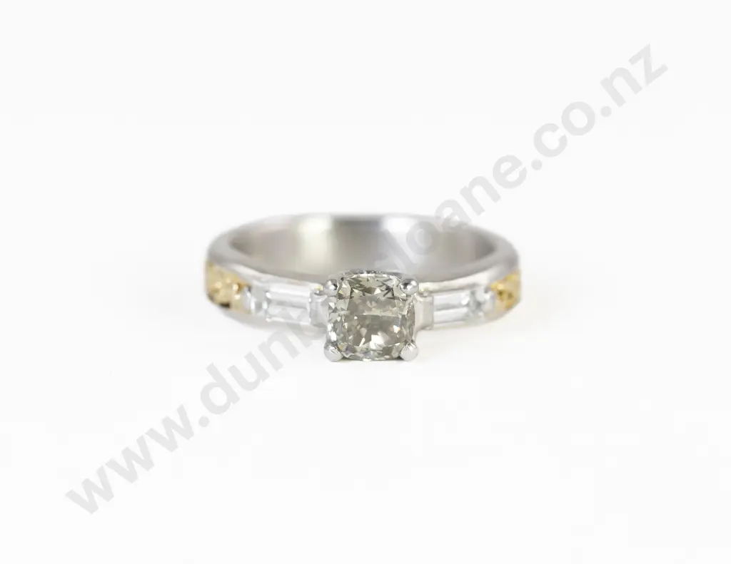 18ct and Platinum Fancy Solitaire Diamond Ring Image 1++