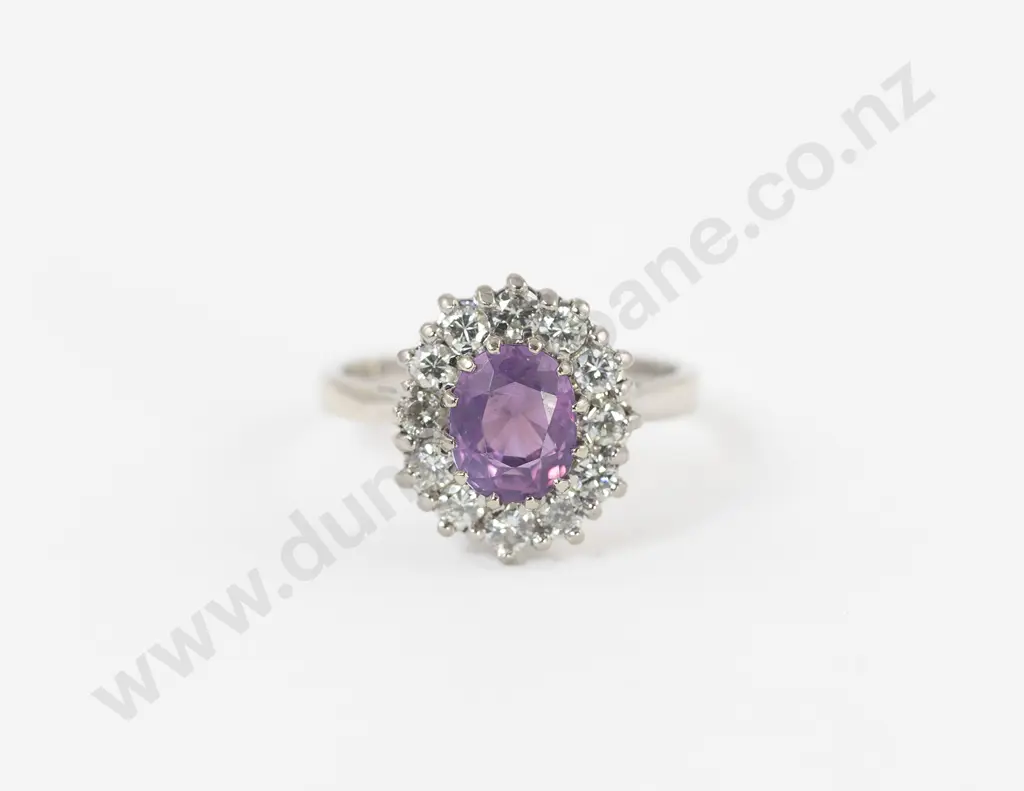 18ct 13stone White Gold  Pink Sapphire and Diamond Cluster Ring Image 1++