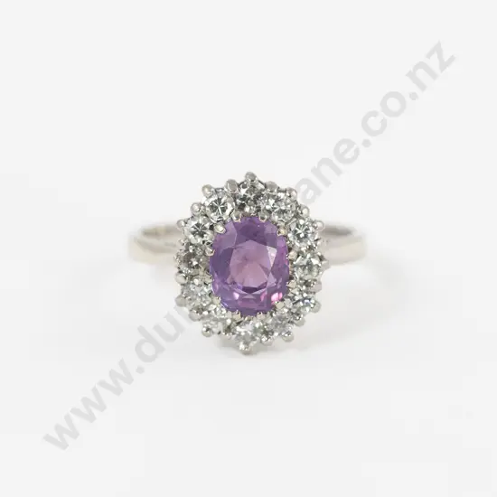 18ct 13stone White Gold  Pink Sapphire and Diamond Cluster Ring
