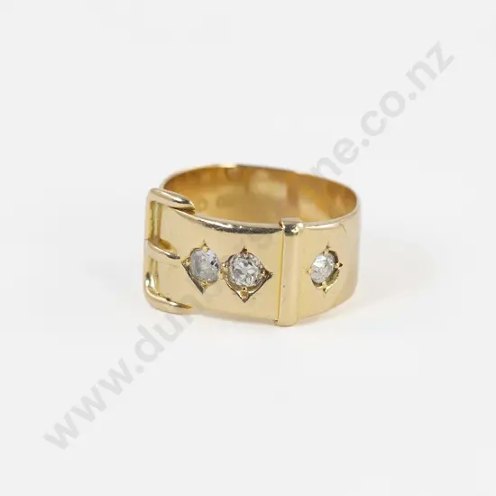 18ct Three Stone Diamond Buckle Band Ring