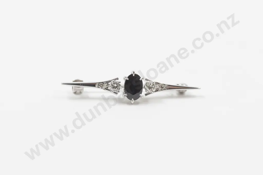 18ct Five Stone Sapphire and Diamond Bar Brooch Image 1++