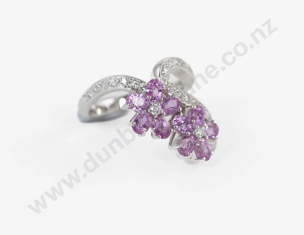 18ct White Gold 37stone Pink Sapphire & Diamond Dress Ring Image 1++