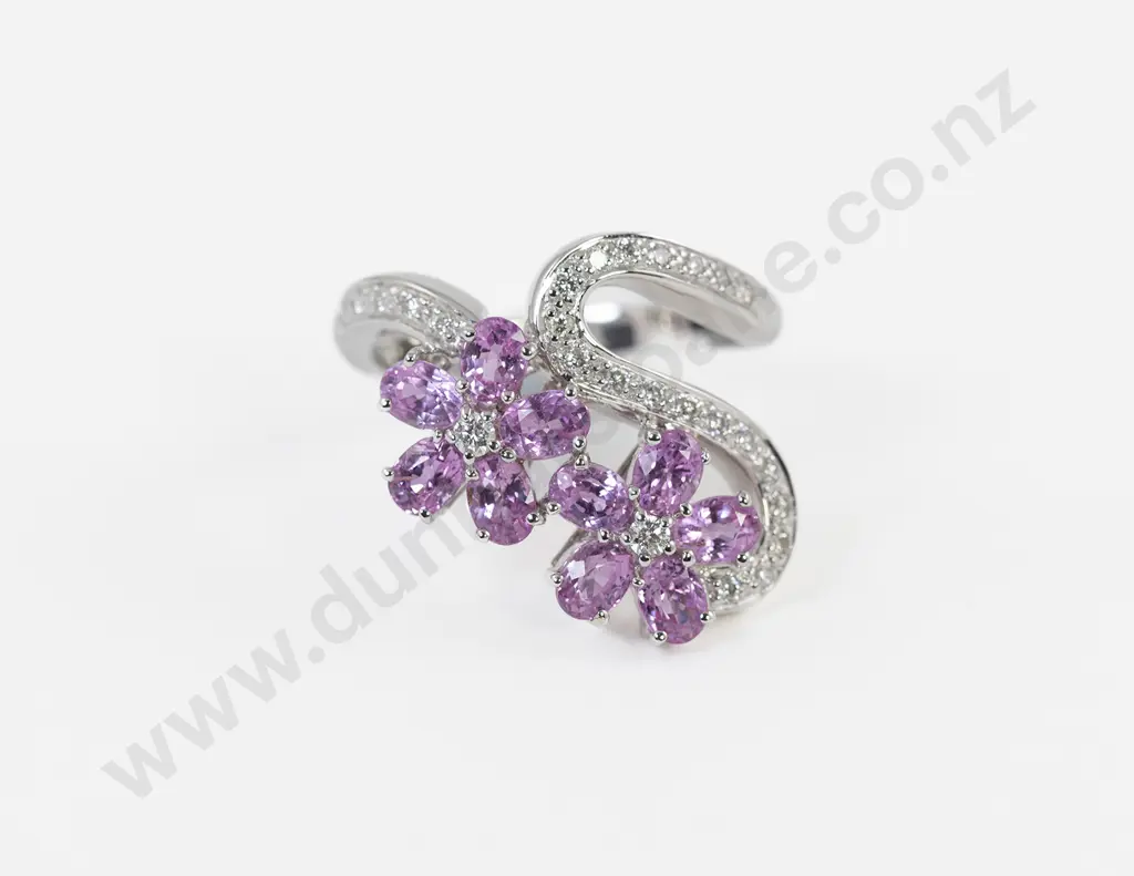 18ct White Gold 37stone Pink Sapphire & Diamond Dress Ring Image 1++