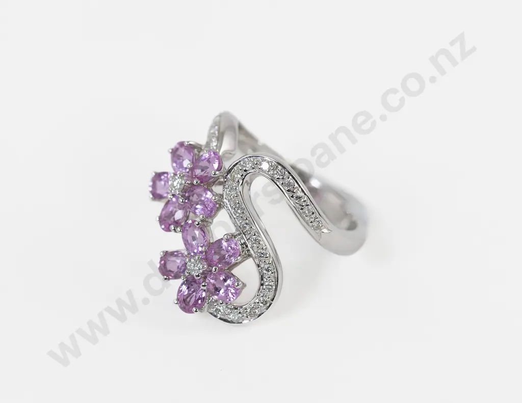 18ct White Gold 37stone Pink Sapphire & Diamond Dress Ring Image 1++