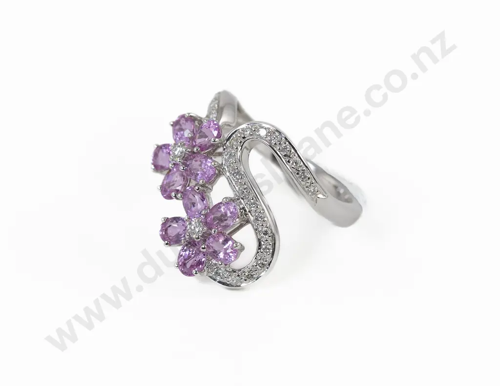 18ct White Gold 37stone Pink Sapphire & Diamond Dress Ring Image 1++
