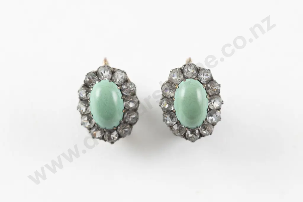 Pair 14/15ct and Silver Turquoise and White Sapphire Cluster Earrings Image 1++