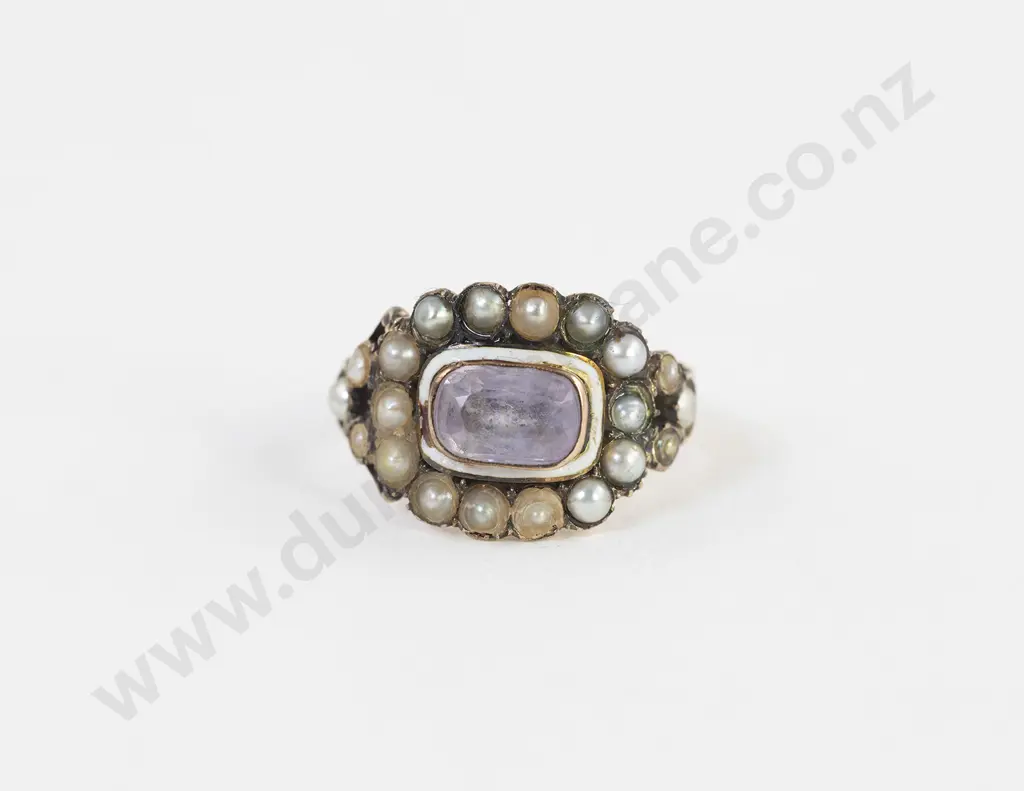Victorian 9ct Amethyst and Half Pearl Ring Image 1++