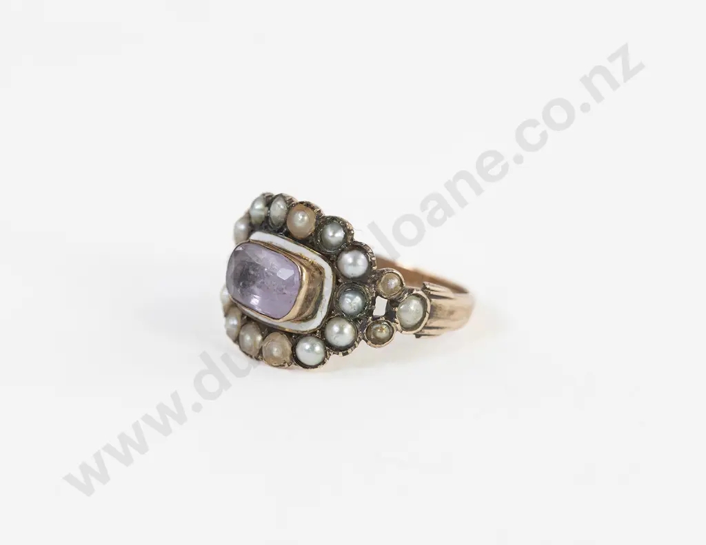 Victorian 9ct Amethyst and Half Pearl Ring Image 1++
