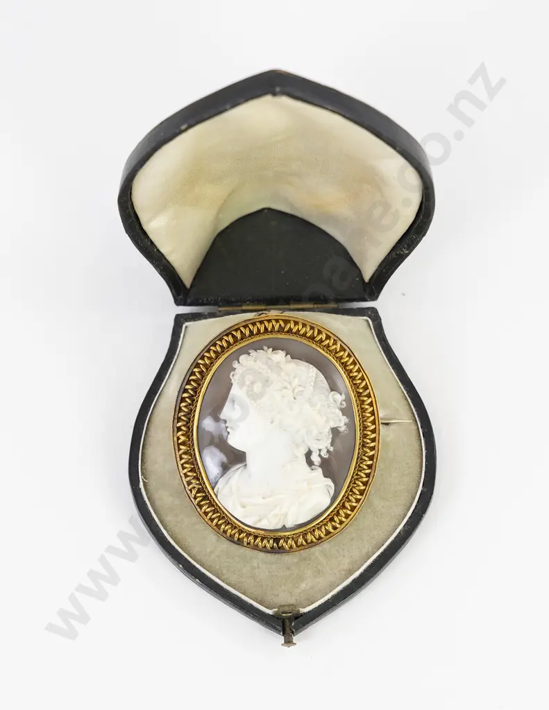 Original Cased Victorian 15ct Framed Portrait Cameo Brooch Image 1++