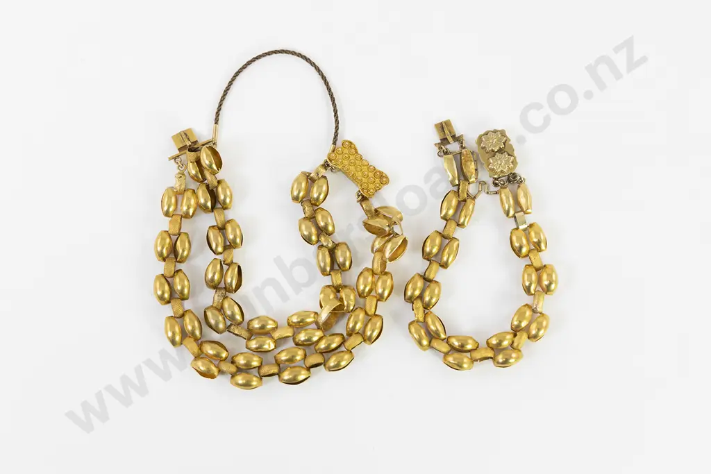 Two Antique 18ct and 14ct Fancy Lozenge Trace Link Bracelets Image 1++