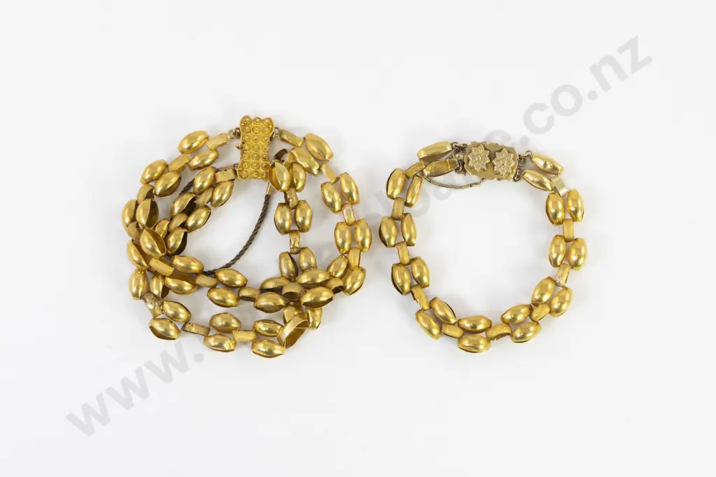 Two Antique 18ct and 14ct Fancy Lozenge Trace Link Bracelets Image 1++
