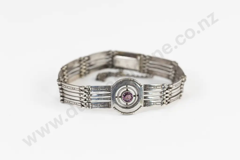 Art Deco S/S European Design Single Stone Amethyst Bracelet Image 1++