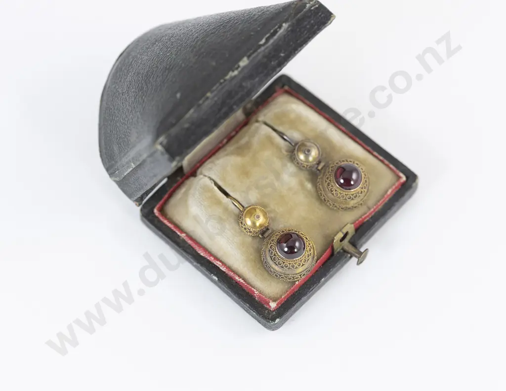 Original Cased Victorian 9ct Etruscan Revival Pendant Drop Earrings Image 1++