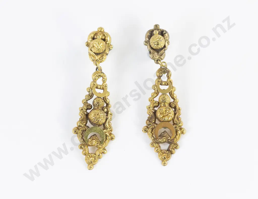 Pair Antique European 14ct Pendant Drop Earrings Image 1++