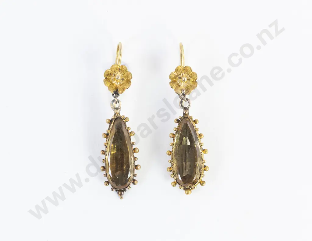 Victorian 15ct Citrine Pendant Drop Earrings Image 1++