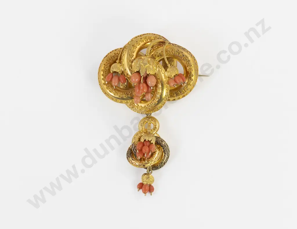 Victorian C1850 15ct Gold Gilt and Coral Brooch/Pendant Image 1++