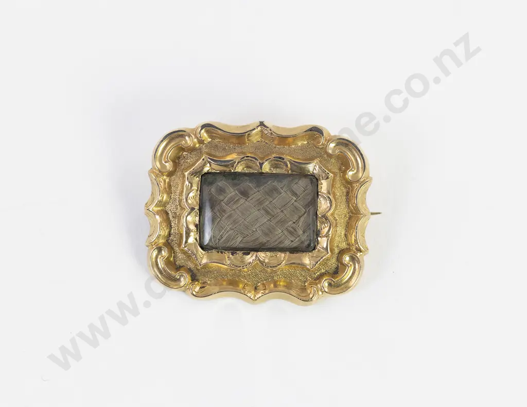 Victorian Gold Hair Panel Mourning Brooch Image 1++
