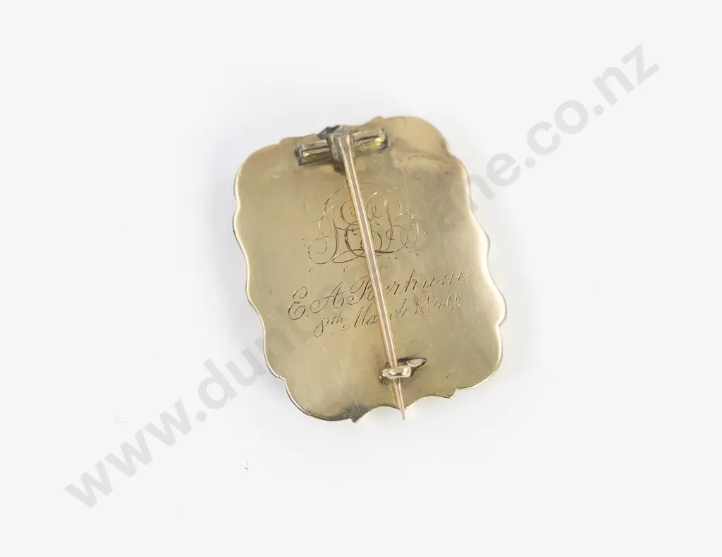 Victorian Gold Hair Panel Mourning Brooch Image 1++