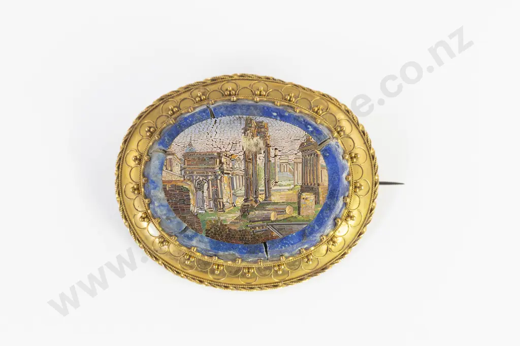 Victorian Grand Tour C1870 Gold Micro Mosaic Brooch Image 1++