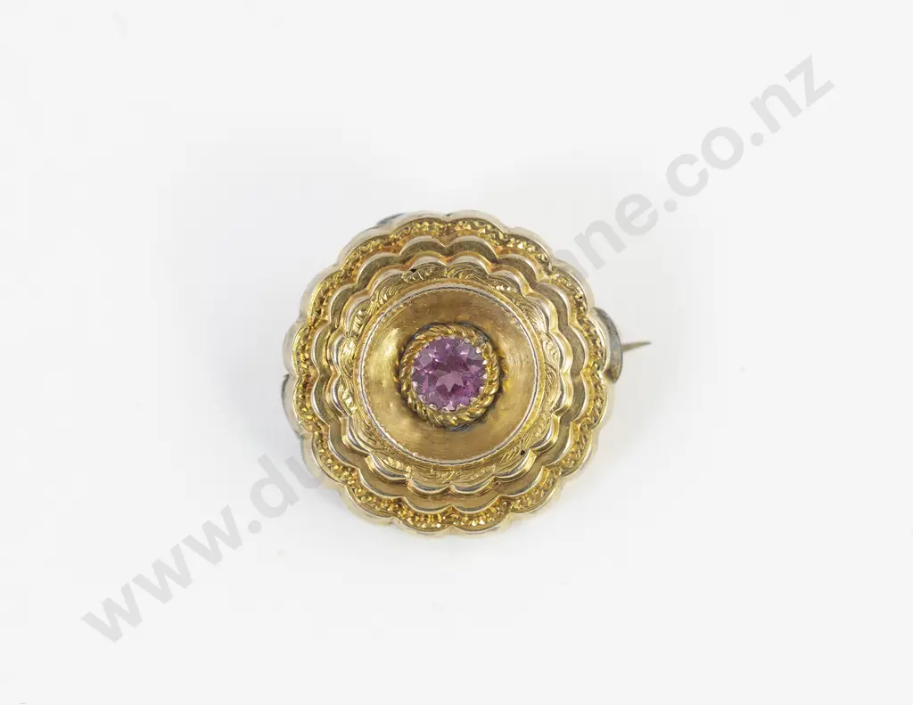 Victorian 9ct Single Pink Peridot Target Brooch Image 1++