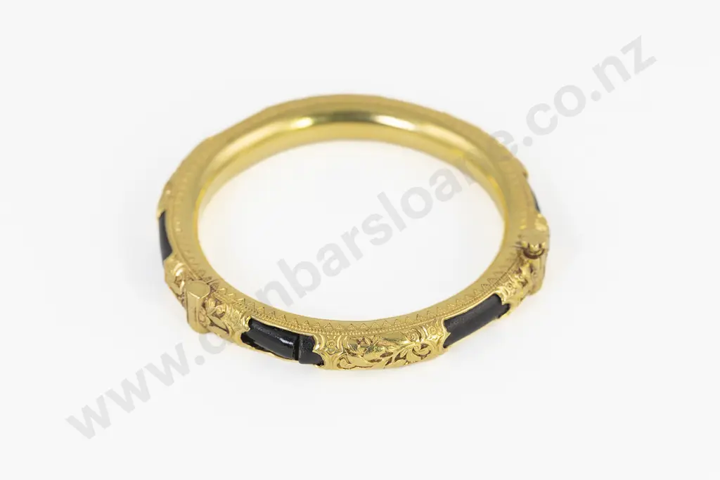 Antique Chinese 18ct Mounted Black Coral Bangle Image 1++