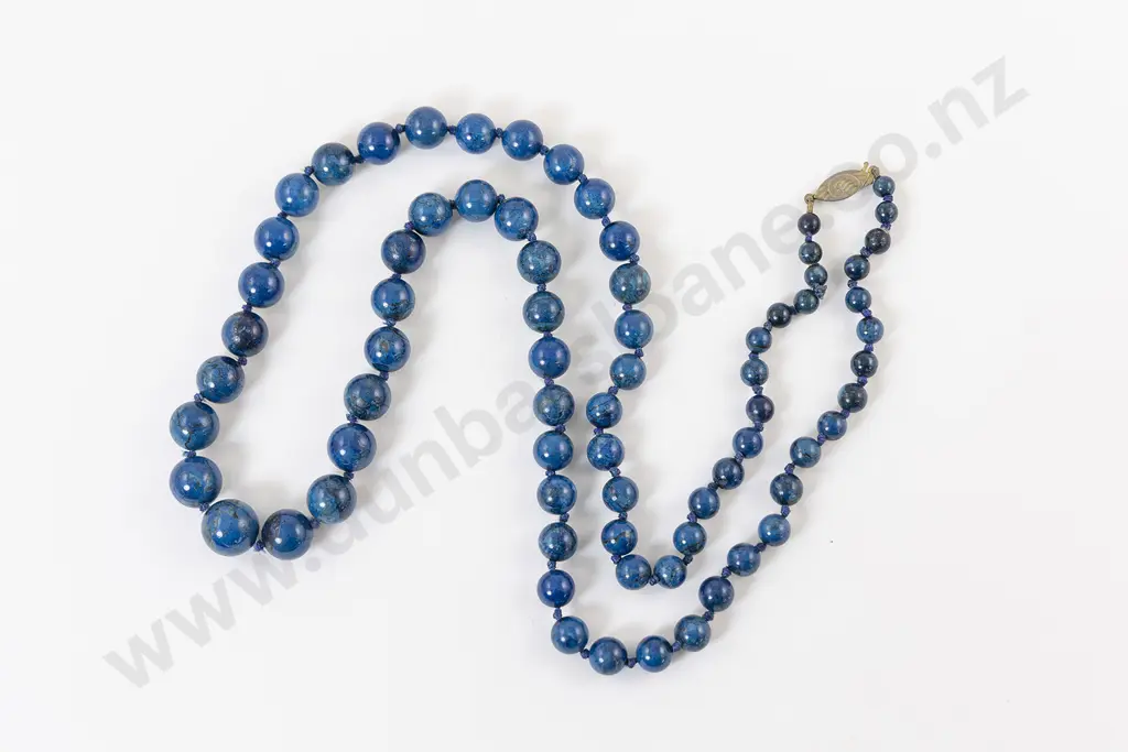Vintage Single Strand Graduated Lapis Lazuli Bead Necklace Image 1++