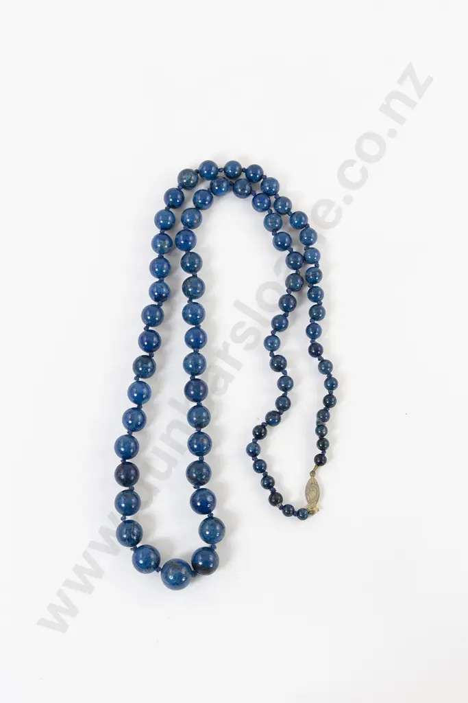 Vintage Single Strand Graduated Lapis Lazuli Bead Necklace Image 1++