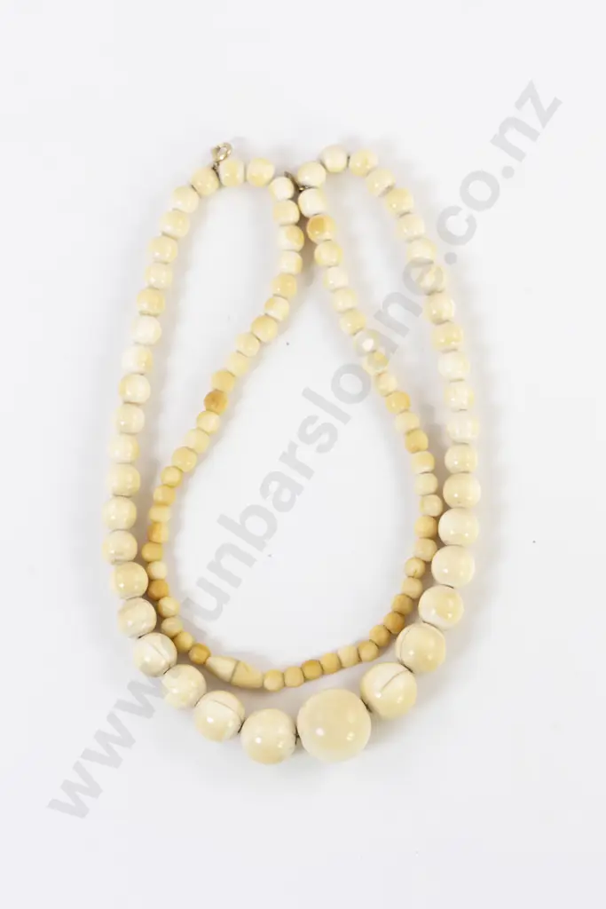 Victorian Single Strand Graduated Ivory Bead Necklace Image 1++