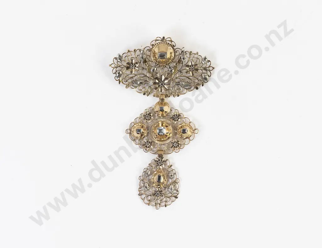 Antique Georgian Diamond Filigree Gold and Silver Cross Pendant Image 1++