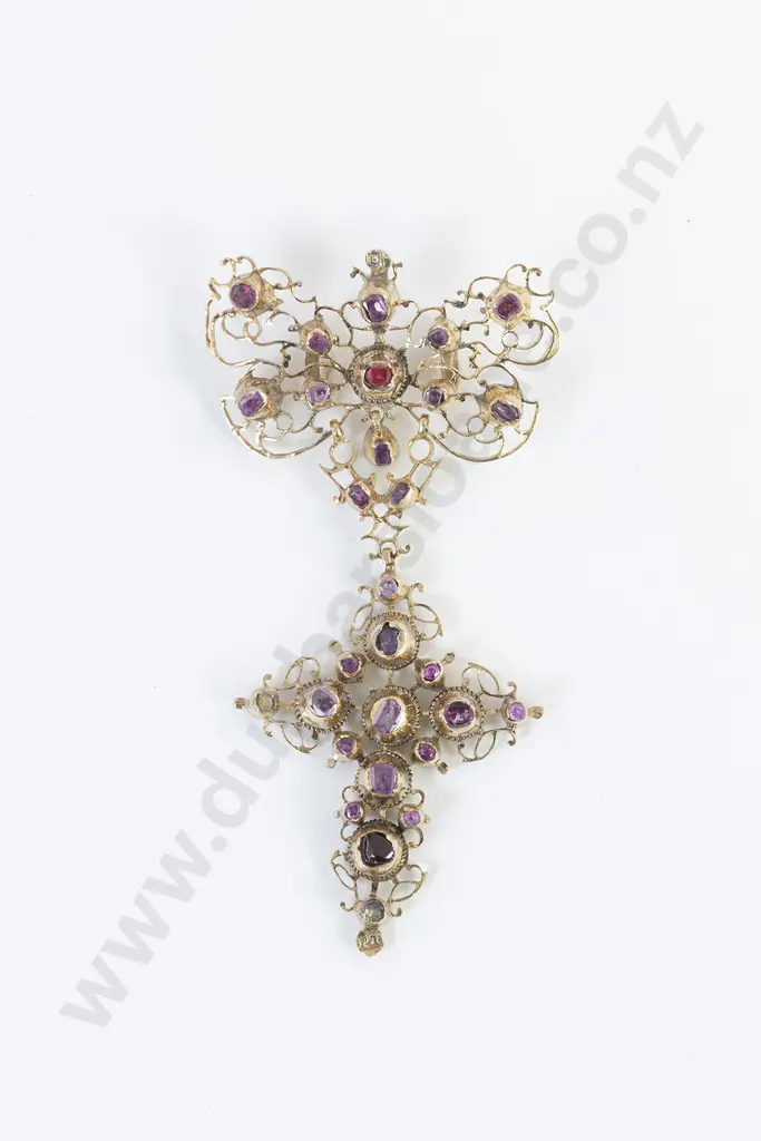 Antique Georgian Ruby Filigree Gold Cross Pendant Image 1++