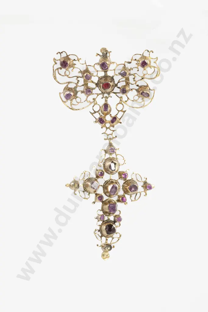 Antique Georgian Ruby Filigree Gold Cross Pendant Image 1++