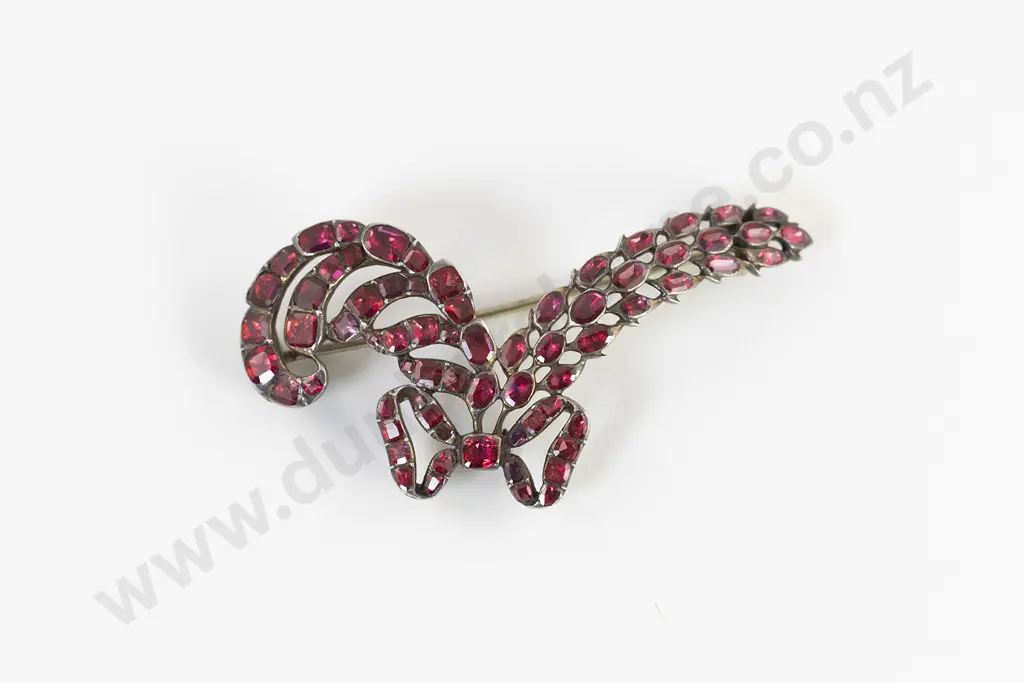 Early C20th Silver and Ruby Paste Feather Bow Brooch Image 1++
