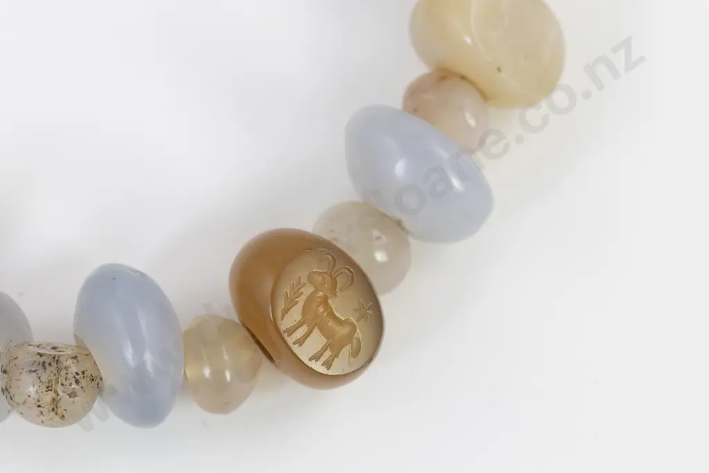 Ancient Hellenistic or Roman Crystal Stone and Agate Bead Seal Necklace Image 1++