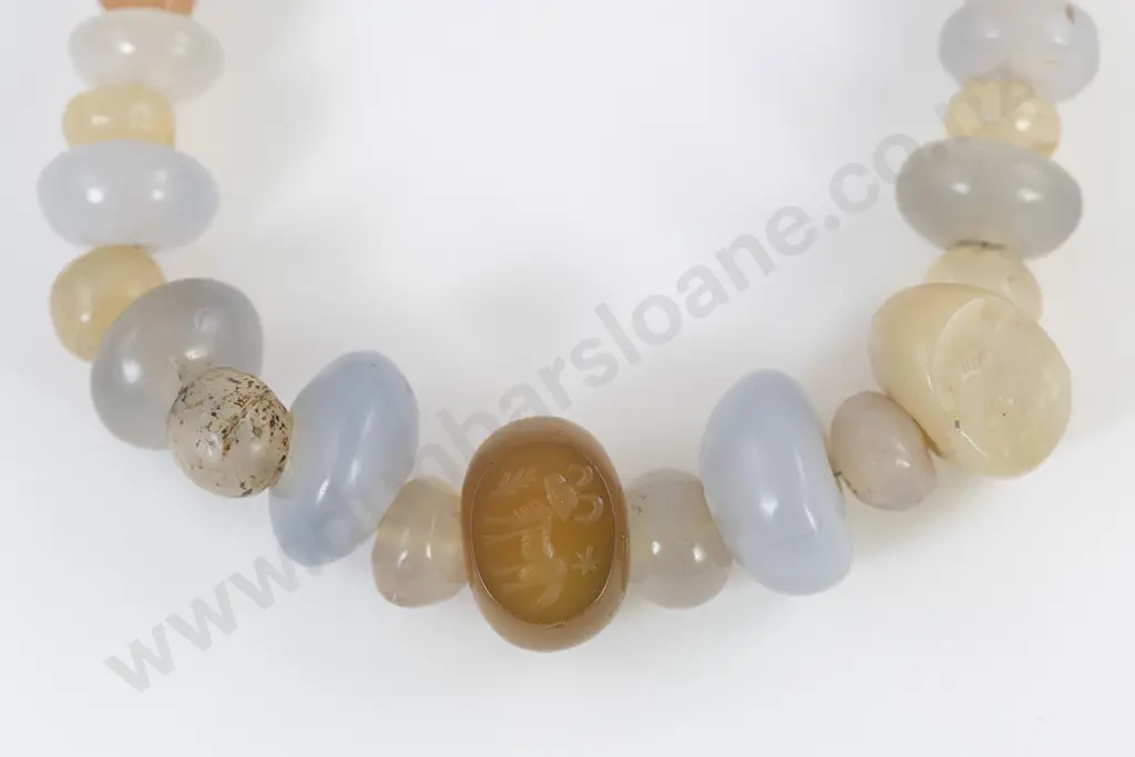 Ancient Hellenistic or Roman Crystal Stone and Agate Bead Seal Necklace Image 1++