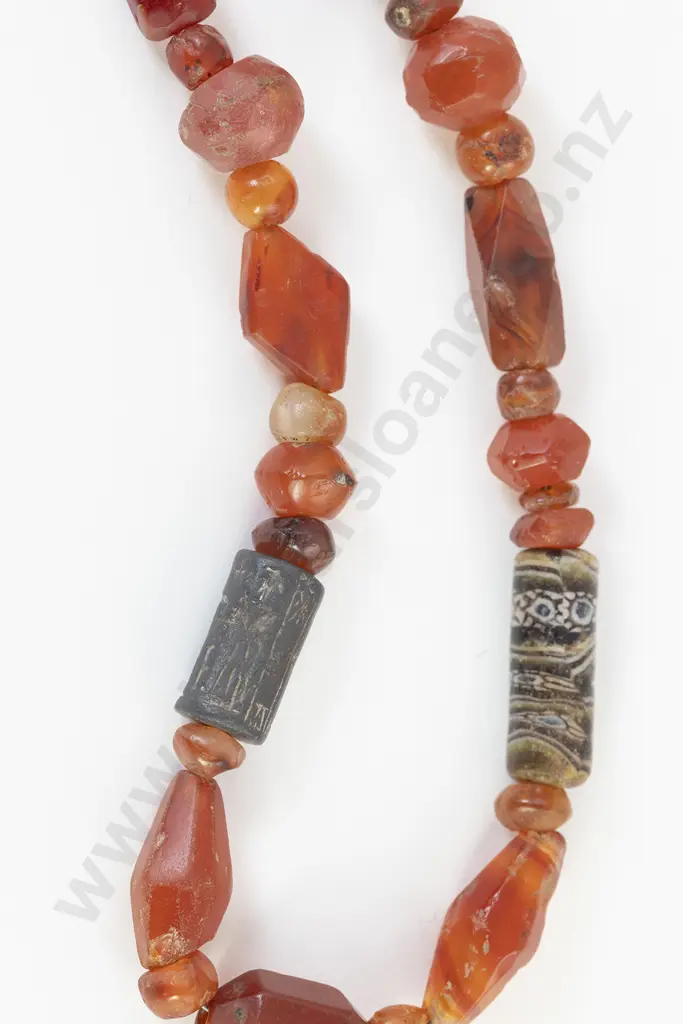 Ancient Carnelian and Cylinder Bead Necklace Image 1++
