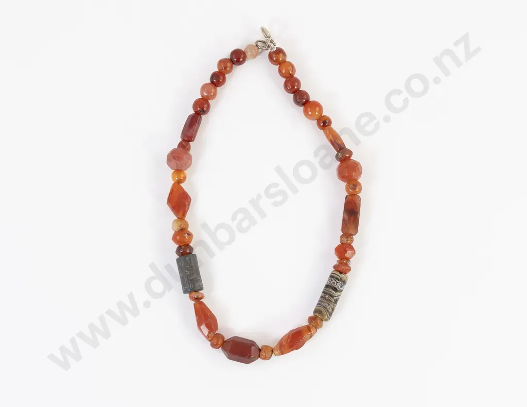 Ancient Carnelian and Cylinder Bead Necklace Image 1++