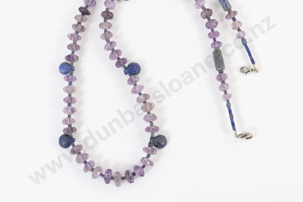 Ancient Lapis Lazuli and Amethyst Bead Necklace Image 1++