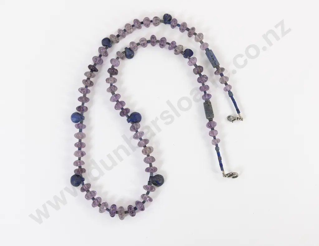 Ancient Lapis Lazuli and Amethyst Bead Necklace Image 1++
