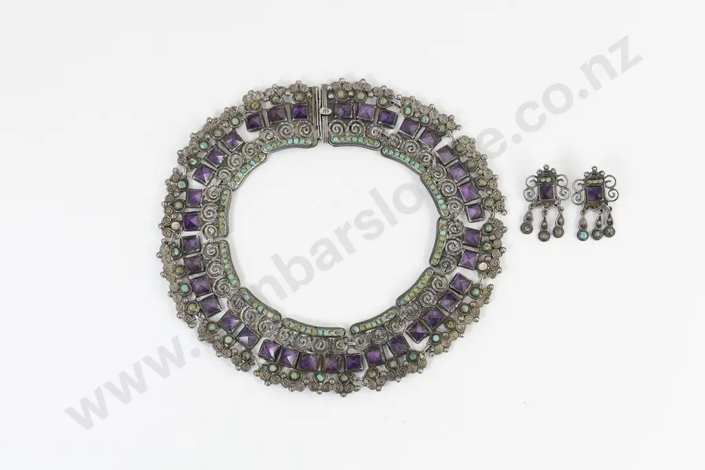 C1940's Mexican Matilde Poulat (Matl) Collar and Matching Earrings Image 1++