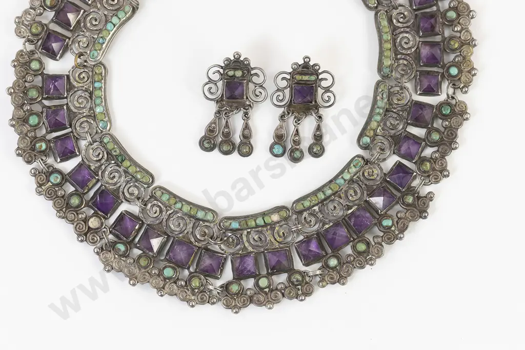 C1940's Mexican Matilde Poulat (Matl) Collar and Matching Earrings Image 1++
