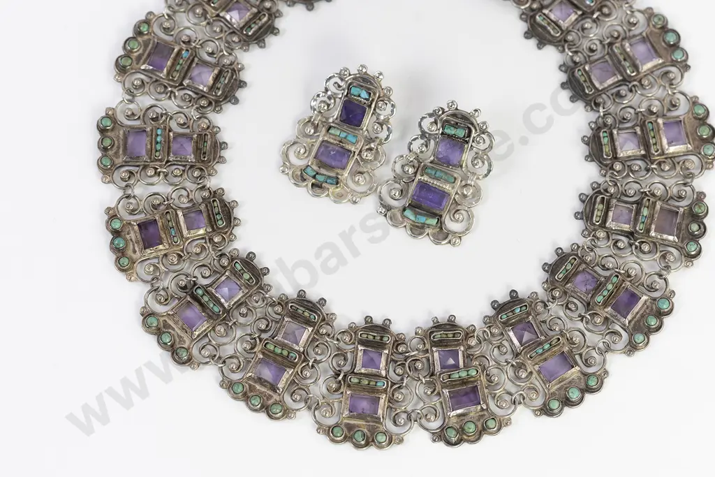C1940's Mexican Matilde Poulat (Matl) Collar and Matching Earrings Image 1++