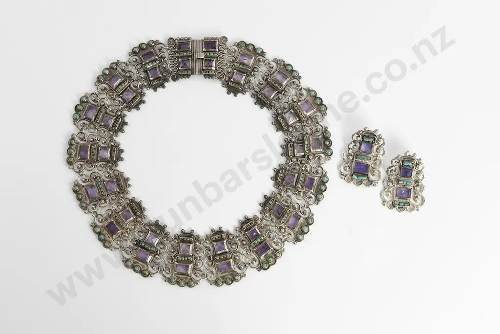 C1940's Mexican Matilde Poulat (Matl) Collar and Matching Earrings Image 1++