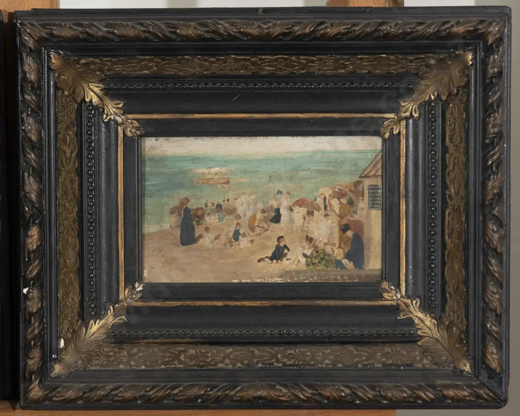 Pair C19th French Seaside Scenes with Figures Image 1++