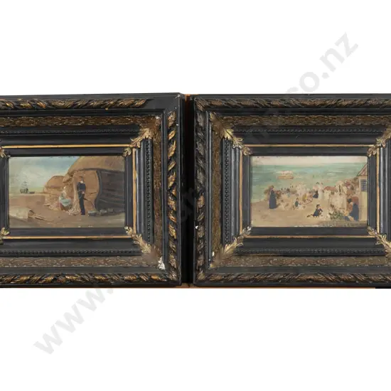 Pair C19th French Seaside Scenes with Figures