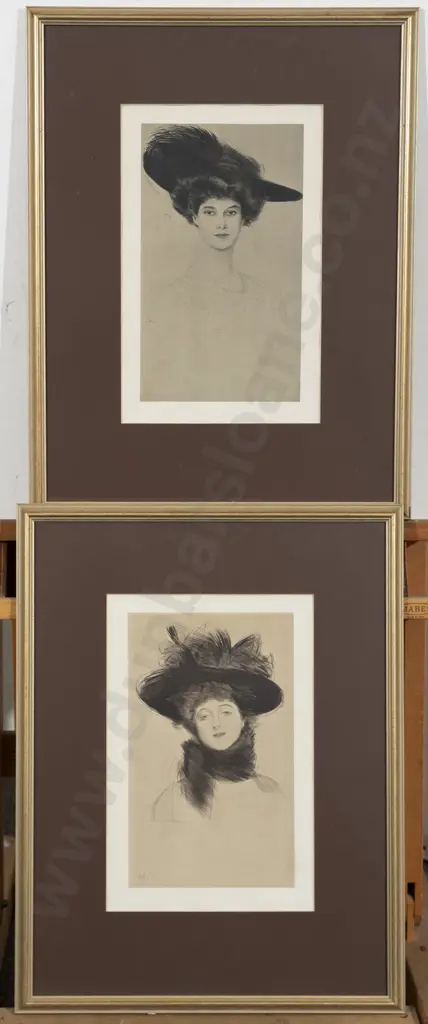 Pair Reproduction Edwardian "Gibson Girl" Style Portrait Prints Image 1++